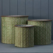 Set of Three Zinc Vintage Green Planters