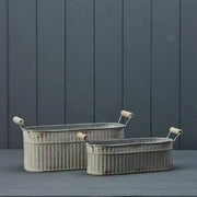 Set of Two Vintage Whitewashed Oval Zinc Troughs