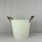 Cream Round Tapered Zinc Planter with Rope Ears