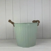 Sage Green Round Tapered Zinc Planter with Rope Ears