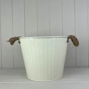 28cm Cream Round Tapered Zinc Planter with Rope Ears TD28cm H22cm B20cm and Drainage Hole