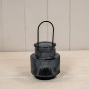 Cool Grey Glass Candle Holder with Handle Small