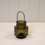 Olive Green Glass Candle Holder  Small