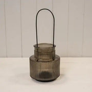 Warm Grey Glass Candle Holder with Handle Large H28cm Dia13cm