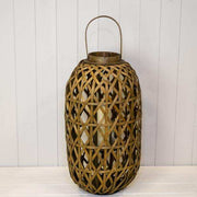 Medium Oval Bamboo Lantern with Glass Insert H55.5, D30cm