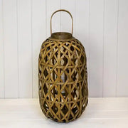 Small Oval Bamboo Lantern with Glass Insert H45, D26cm