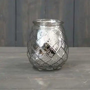 Small Silver Glass Tealight Holder TD6.9 x H10.5 x B5cm Weight-225g CL