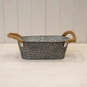 Zinc trough with hammered finish (embossed) and rope ears T26cmx12.5cm H10cm