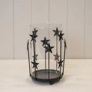 Large Black Metal Star Candle Holder with Glass Insert