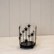 Medium Black Metal Star Candle Holder with Glass Insert