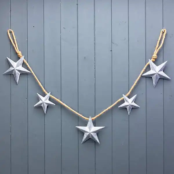 Greywash Metal Star Garland 128x2.5x11.5/15