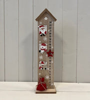 Wooden House Advent Calendar with Red Santa and Snowman