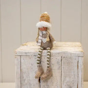 Beige Christmas Doll with Knitted Hat  Chunky Boots and Heart Jumper