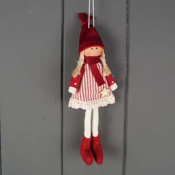 Fabric Doll in Red and White Stripes and Red Hat (15cm)