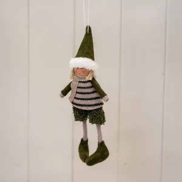 Green Hanging Boucle Style Boy Doll with Stripey Jumper