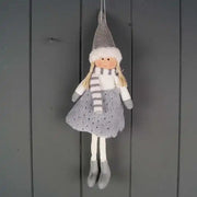 Grey Hanging Doll with Shiny Polka Dot Skirt