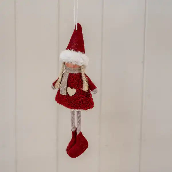 Hanging Red Boucle Style Doll with White Heart Dress