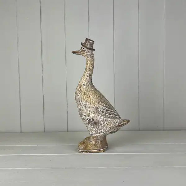 Large Polyresin Duck with Hat H29.5 X W9.5 cm