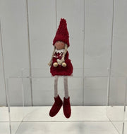 Red Boucle Sitting Doll with Wooden Heart