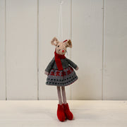Fabric Mouse in Grey Dress  (15cm)