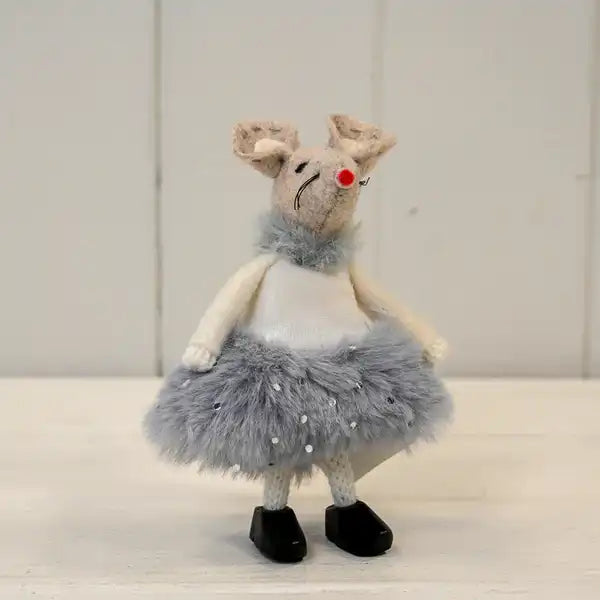Fabric Mouse in Grey Dress and Clogs (11cm)