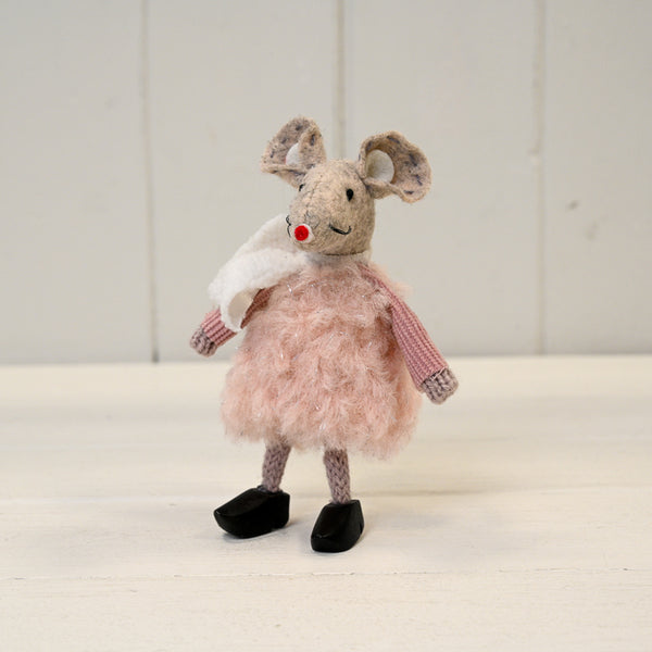 Fabric Mouse in Pink Dress and Clogs H11cm W7.5cm D4.5cm  Weight-10g