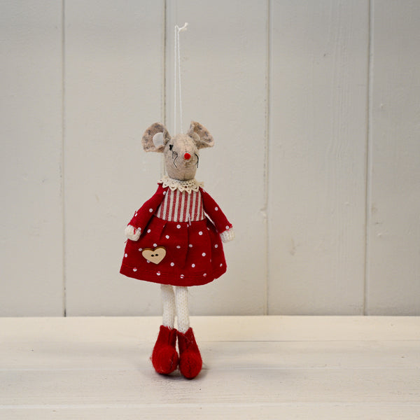 Fabric Mouse in Red Polka Dot Dress H15cm W7cm D4.5cm  Weight- 5g