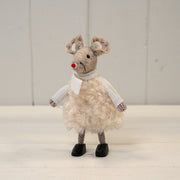 Fabric Mouse in White Dress and Clogs (11cm)