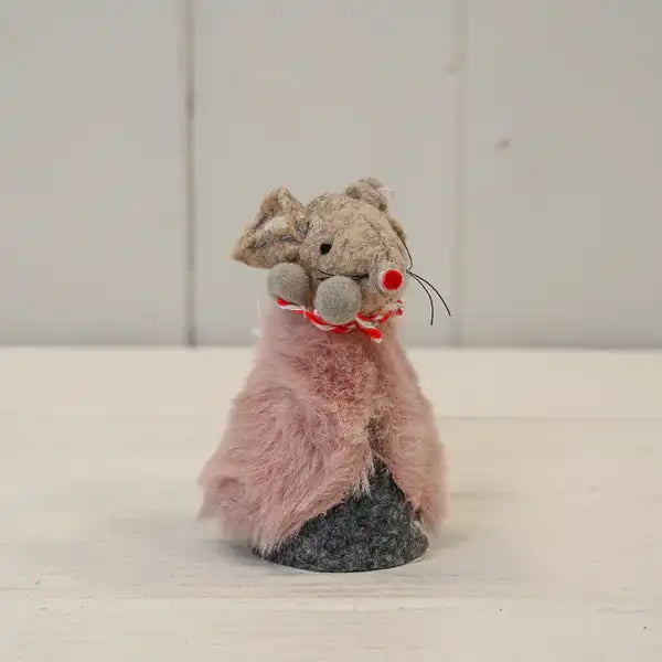 Grey Fabric Mouse in Pink Cape