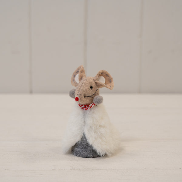 Grey Fabric Mouse in White Furry Cape