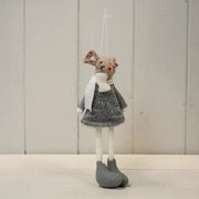 Hanging Fabric Mouse in Grey Dress and White Scarf (16cm)