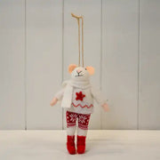 Hanging wool mouse in nordic outfit (15cm) 10x4x15cm