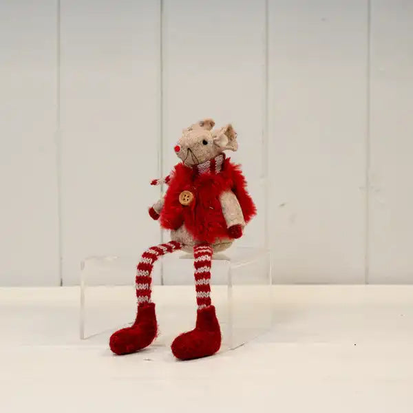 Red Stripey Fabric Mouse in Furry Gilet