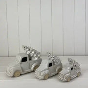 Glazed Ceramic Car Carrying Christmas Tree Ornament with Textured Detail and LED  L21.7xD10.3xH15.5