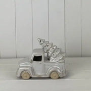 Glazed Ceramic Car Carrying Christmas Tree Ornament with Textured Detail and LED L16.2xD8.1xH12.4cm