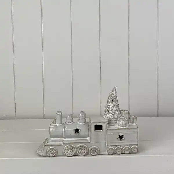 Glazed Ceramic Train Ornament with Textured Detail  and LED L23.6xD6.1xH14.9cm  Weight-510g