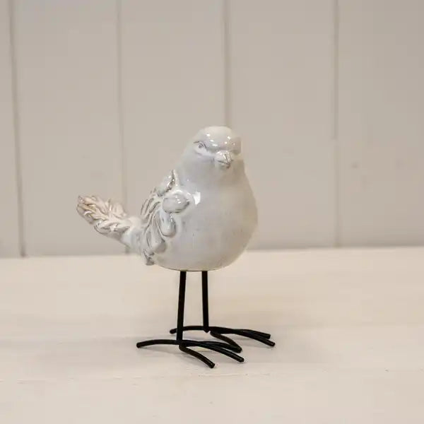 Medium Glazed Ceramic Bird Ornament with Textured Detail L11.7xW7xH12.6cm