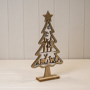 Large Glittery Wooden Christmas Scene Tree