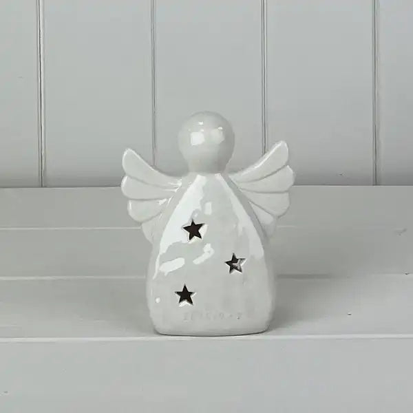 White Ceramic Angel Ornament with LED L10xD5.2xH11.7cm  Weight-243g