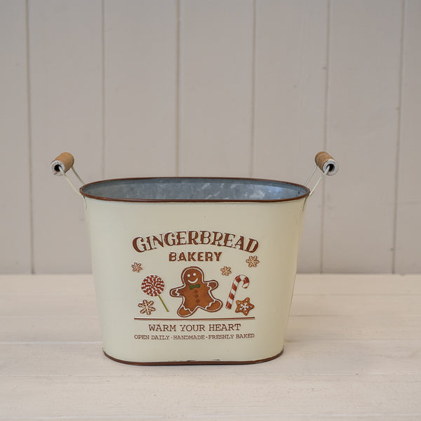 Small Cream 'Gingerbread Bakery' Oval Planter