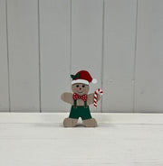 Wooden Gingerbread Kid with Candy Cane and Green Dungarees