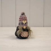 Grey Fabric Gonk with Patterned Hat and Heart (10cm)