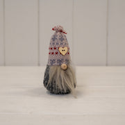 Grey Fabric Gonk with Patterned Hat and Heart (10cm)