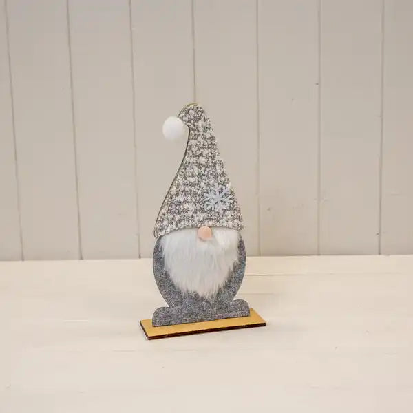 Grey Felt Gonk with Furry Beard and Snowflake Detail Hat