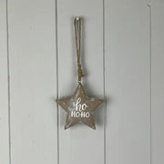 "Ho Ho Ho" Wooden Hanging Star H8.8cm W8.8cm D3cm  Weight-49g