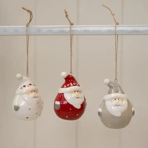 Acetate Box of 3 Ceramic Santa Baubles 4.6x4.4x6.4cm