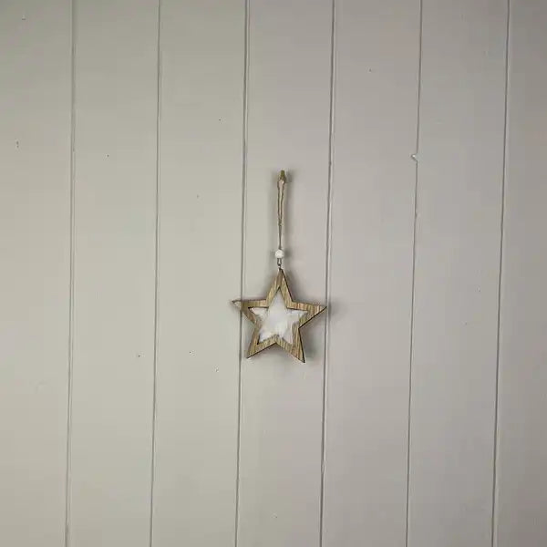 Furry Wooden Hanging Star H 10 X L 10 cm