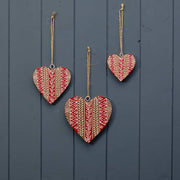 Hanging Natural Heart with Red/White Kerry Work 10x1x10cm