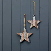 Hanging Natural Star with Grey/White Kerry Work 12.5x1x12.5cm