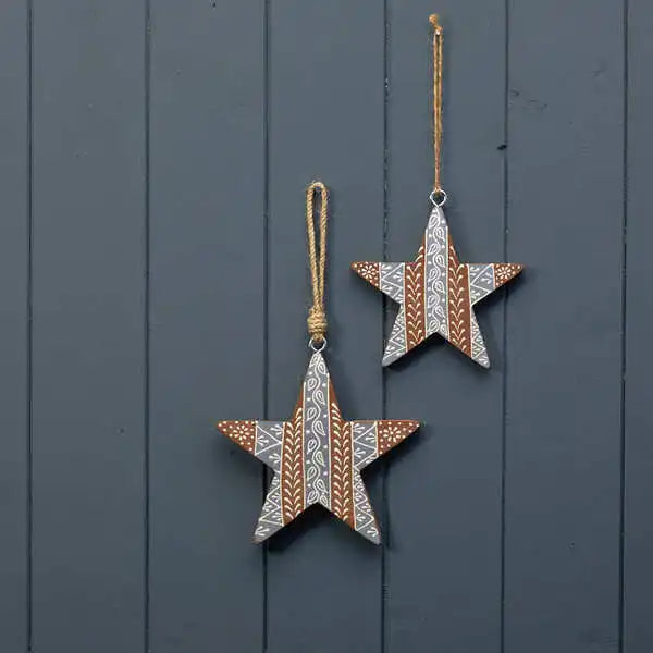 Hanging Natural Star with Grey/White Kerry Work 12.5x1x12.5cm